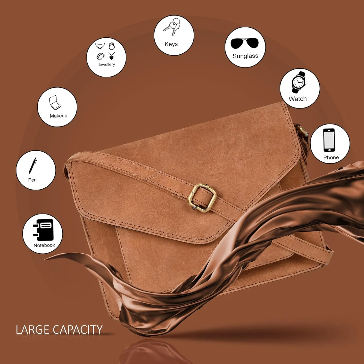 Leather Flapover Crossbody Handbag Purse for Women with Adjustable Strap & Overflap Snap Closure Tote/Bag