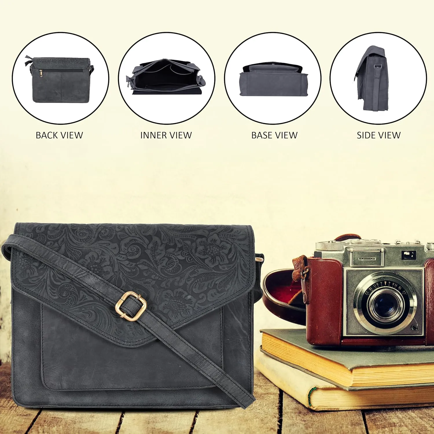 Leather Flapover Crossbody Handbag Purse for Women with Adjustable Strap & Overflap Snap Closure Tote/Bag
