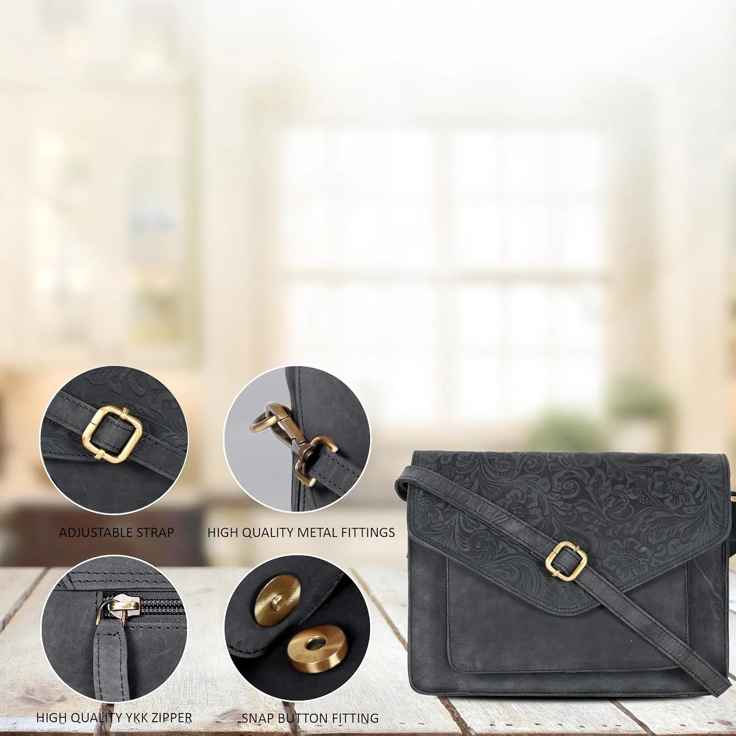 Leather Flapover Crossbody Handbag Purse for Women with Adjustable Strap & Overflap Snap Closure Tote/Bag