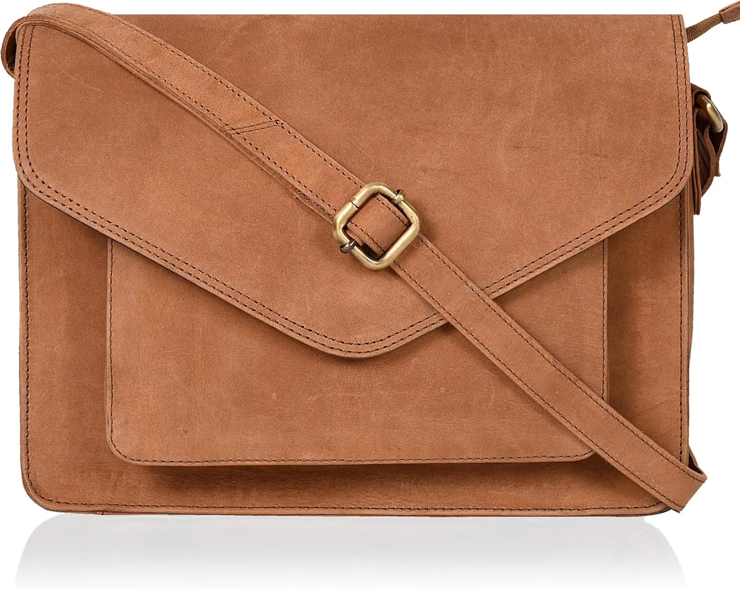Leather Flapover Crossbody Handbag Purse for Women with Adjustable Strap & Overflap Snap Closure Tote/Bag
