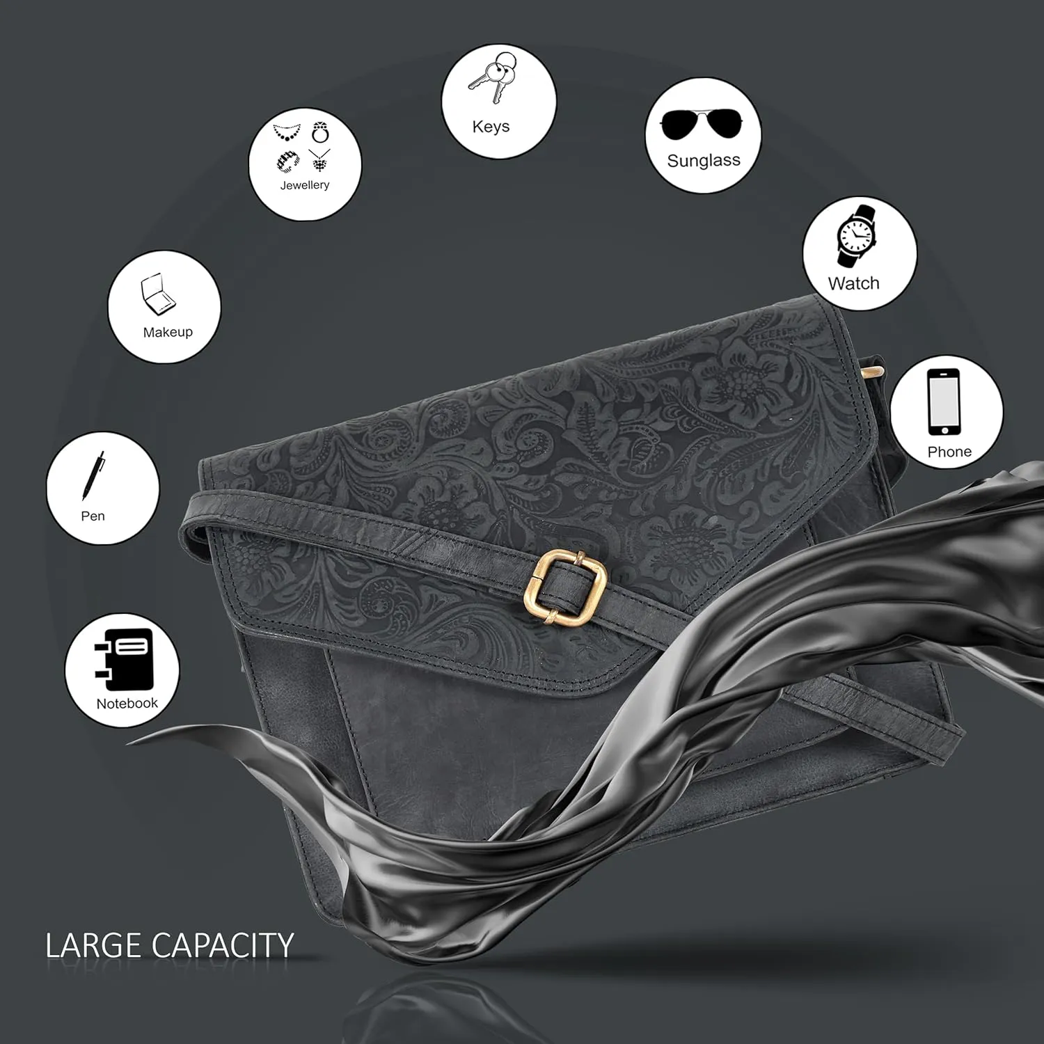Leather Flapover Crossbody Handbag Purse for Women with Adjustable Strap & Overflap Snap Closure Tote/Bag