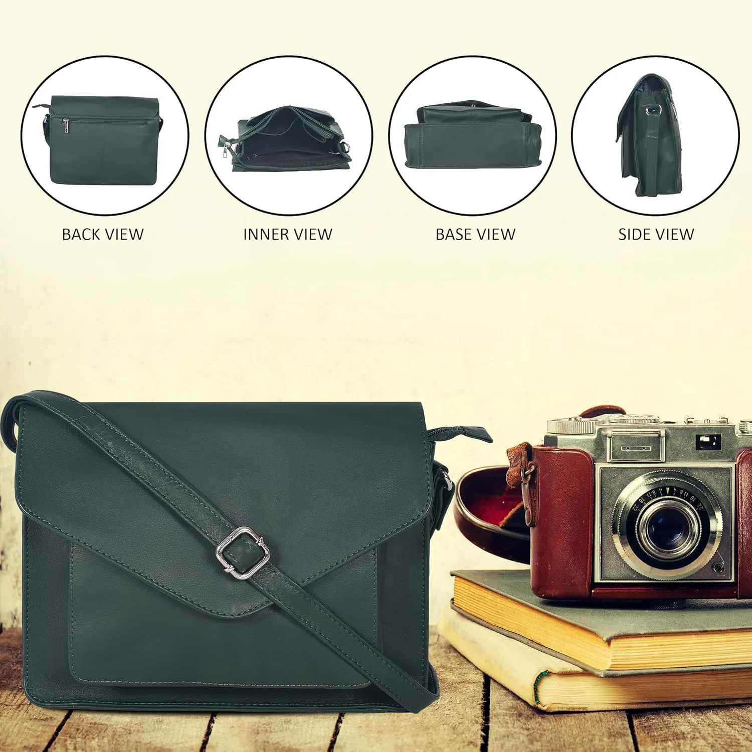 Leather Flapover Crossbody Handbag Purse for Women with Adjustable Strap & Overflap Snap Closure Tote/Bag