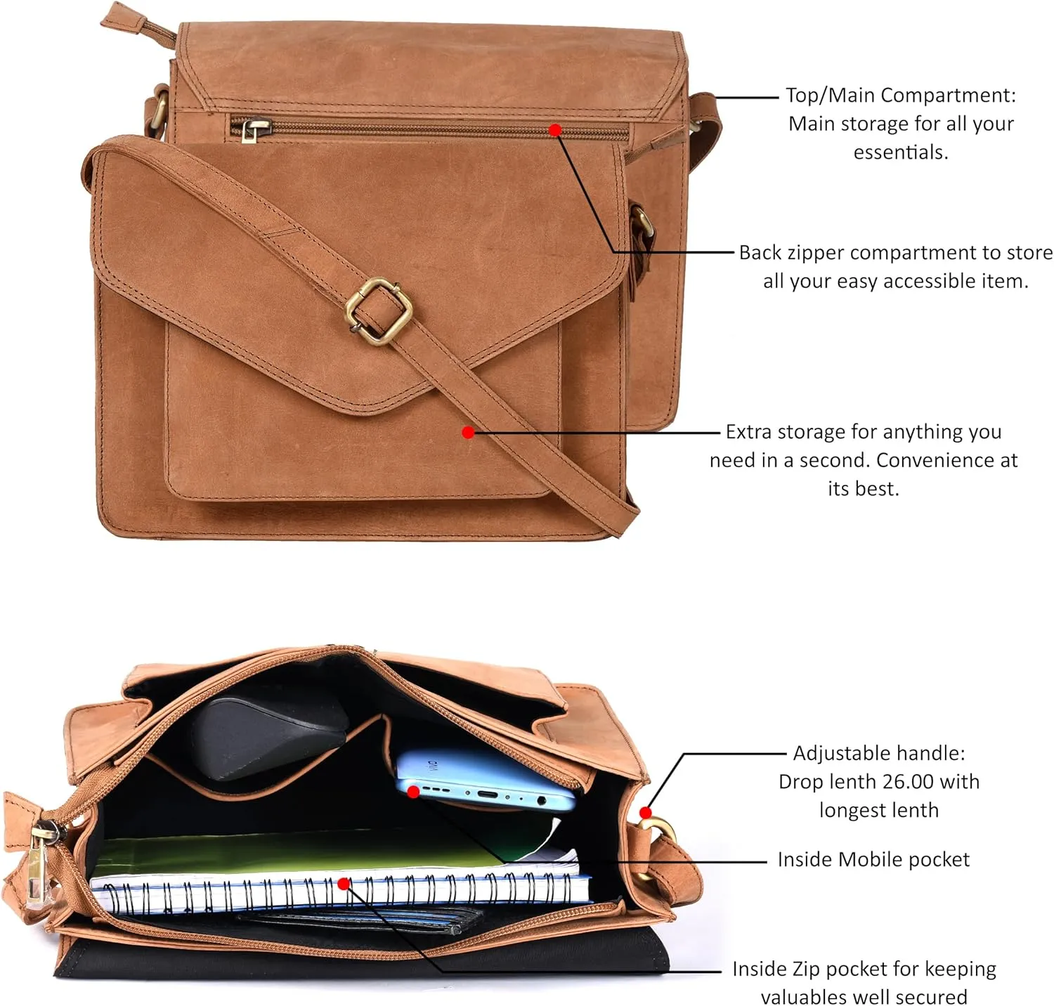Leather Flapover Crossbody Handbag Purse for Women with Adjustable Strap & Overflap Snap Closure Tote/Bag