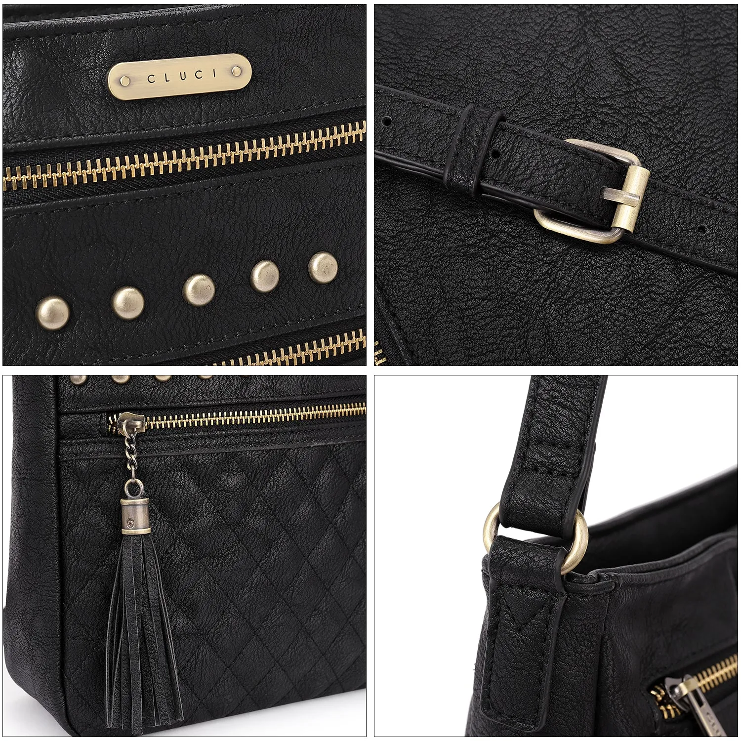 Leather Messenger Tassel Bag Multiple Pockets