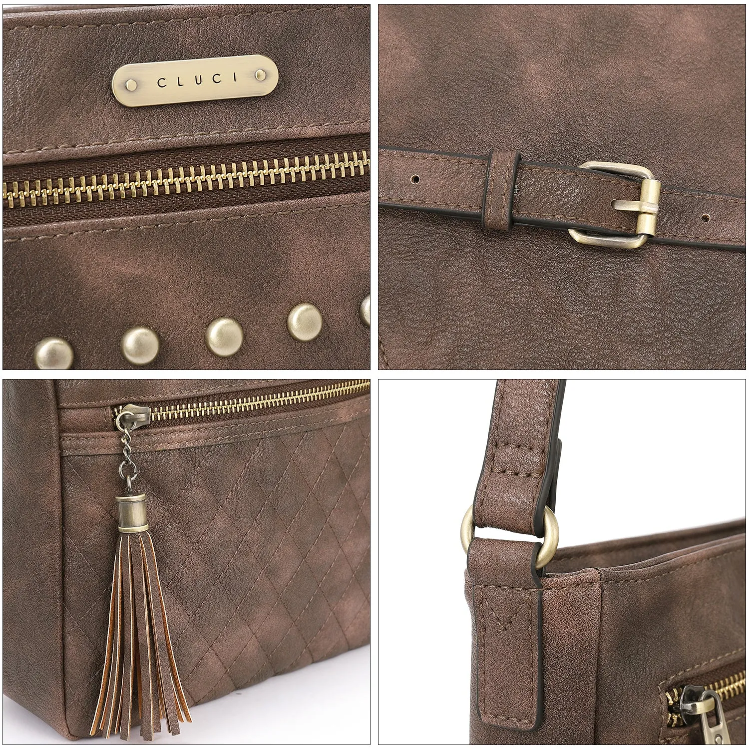 Leather Messenger Tassel Bag Multiple Pockets