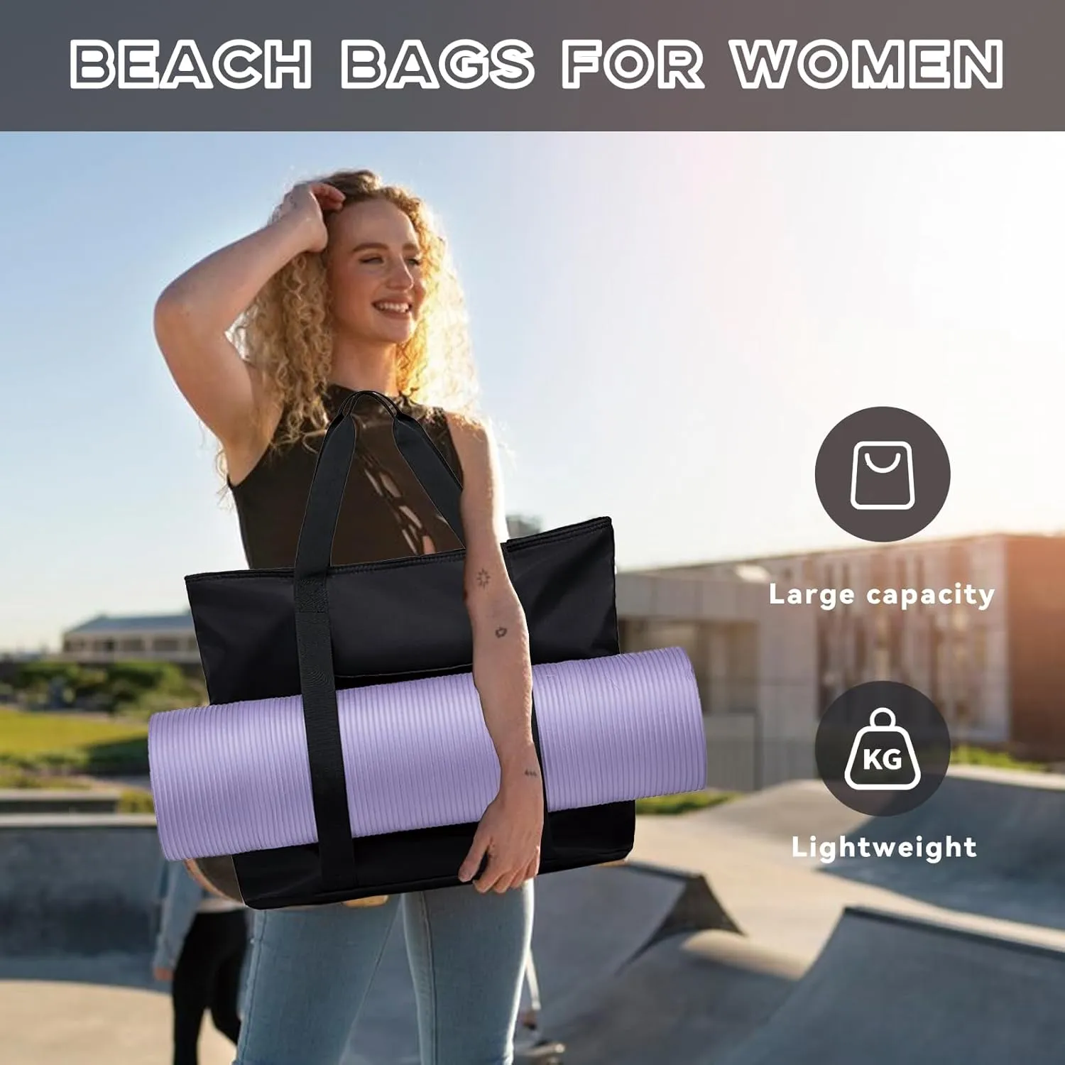 LEDAOU Beach Bags for Women, Beach Bags Waterproof Sandproof, Packable Beach Tote Bag with Zipper Travel Sports
