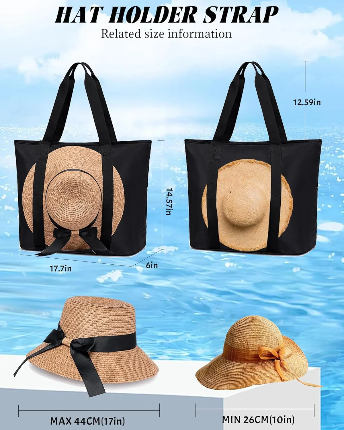 LEDAOU Beach Bags for Women, Beach Bags Waterproof Sandproof, Packable Beach Tote Bag with Zipper Travel Sports