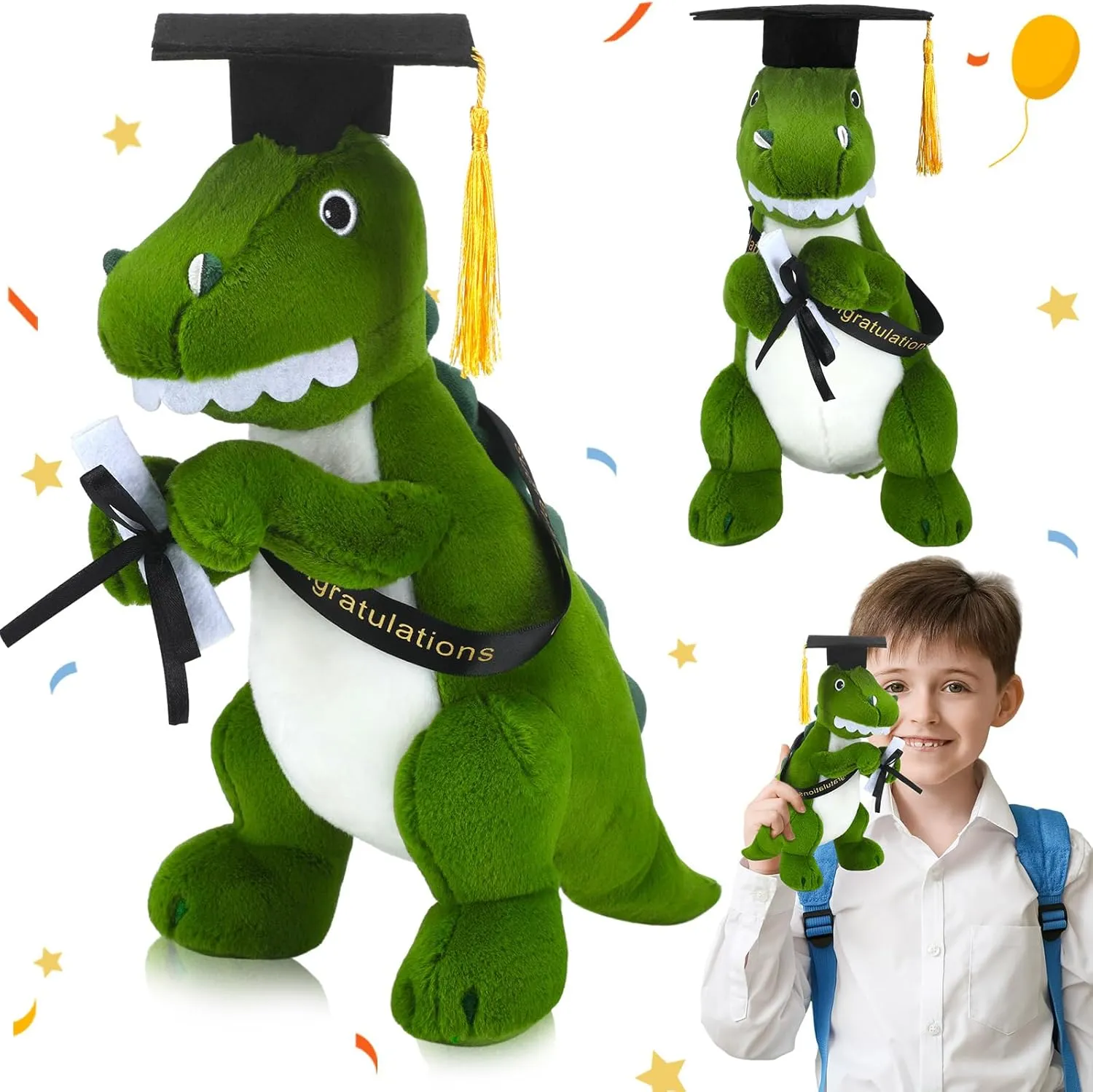 Lenwen Graduation Dinosaurs Plush Stuffed Animal Toy for Kids Stuffed Dinosaurs with Graduation Cap Diploma Sash for Class of 2025 Congrats Grad Party Gift Decor
