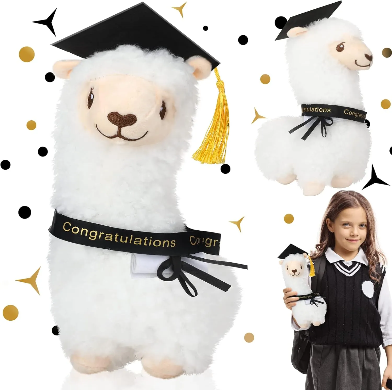 Lenwen Graduation Llama Plush Stuffed Animal Toy for Kids Stuffed Llama with Graduation Cap Diploma Sash for Class of 2025 Congrats Grad Party Gift Decor