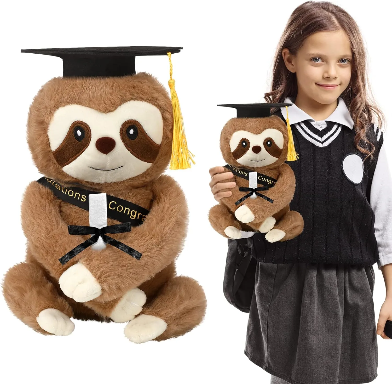 Lenwen Graduation Sloth Plush Stuffed Animal Toy for Kids Stuffed Sloth with Graduation Cap Diploma Sash for Class of 2025 Congrats Grad Party Gift Decor