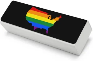 LGBT U.S. Flag Map Printing Glasses Case Hard Shell Eyeglasses Protector Cases with Cleaning Cloth Fits Most Glasses