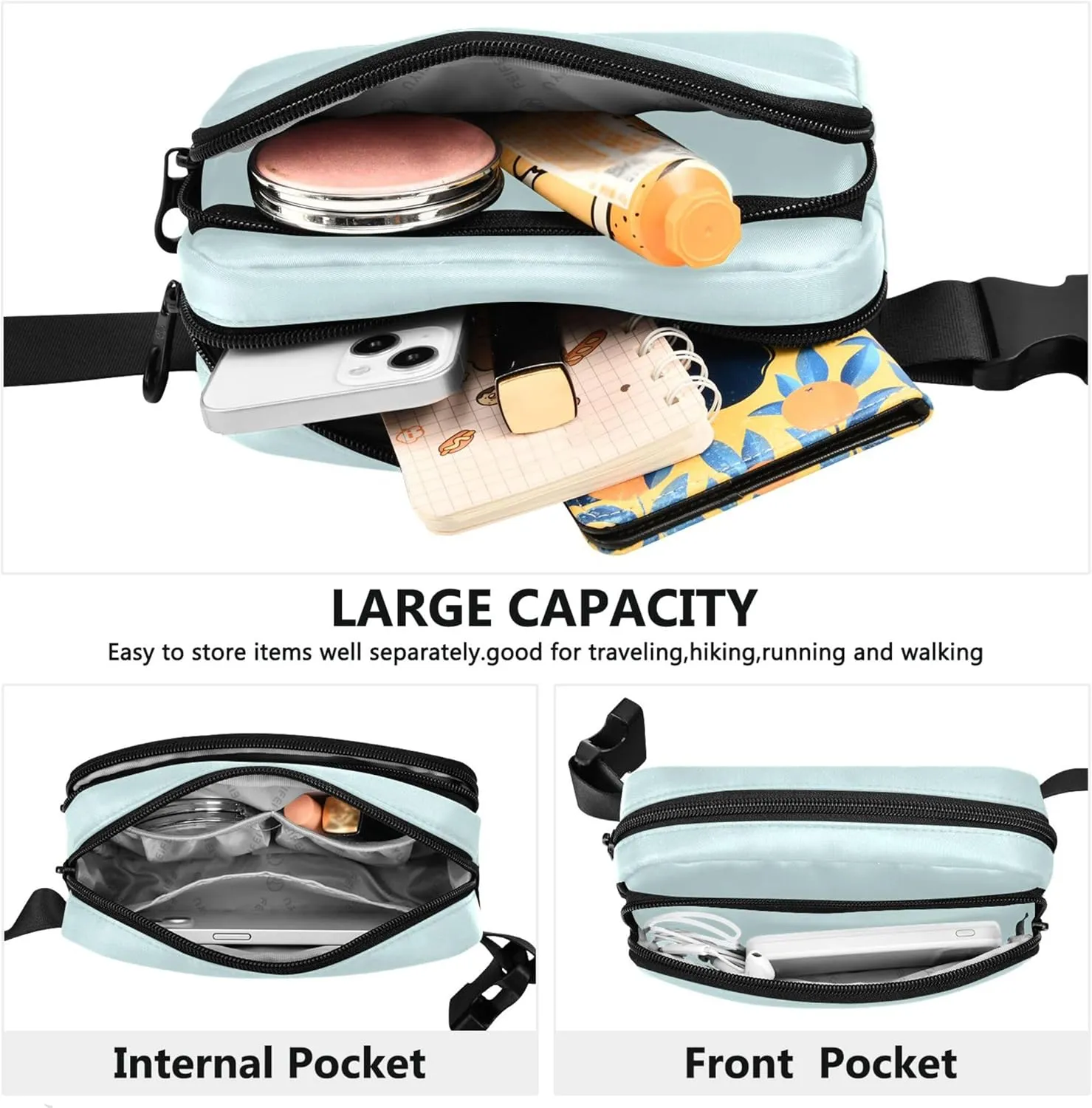 Light Cyan Aqua Womens Fanny Pack Waterproof Belt Bag Hip Pack Cute Crossbody Waist Bag