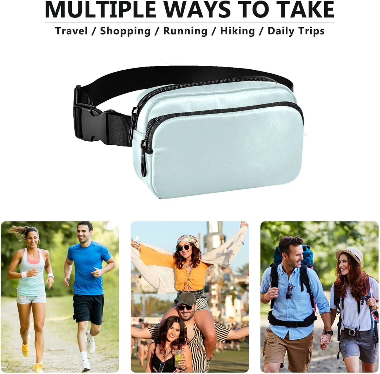 Light Cyan Aqua Womens Fanny Pack Waterproof Belt Bag Hip Pack Cute Crossbody Waist Bag
