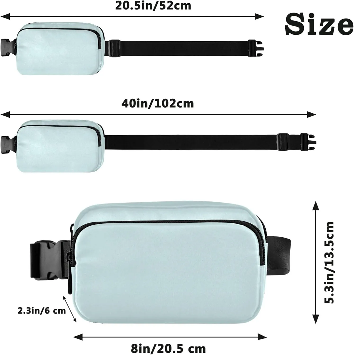 Light Cyan Aqua Womens Fanny Pack Waterproof Belt Bag Hip Pack Cute Crossbody Waist Bag