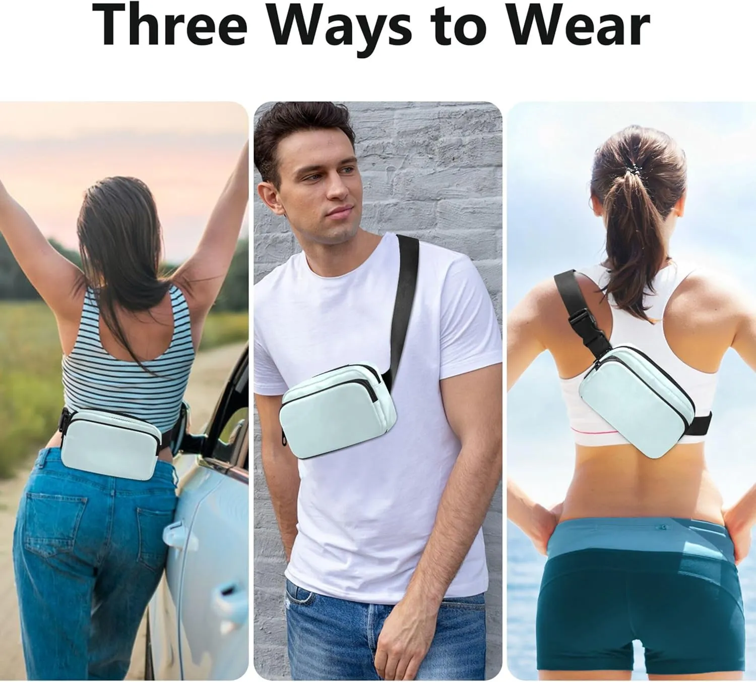 Light Cyan Aqua Womens Fanny Pack Waterproof Belt Bag Hip Pack Cute Crossbody Waist Bag