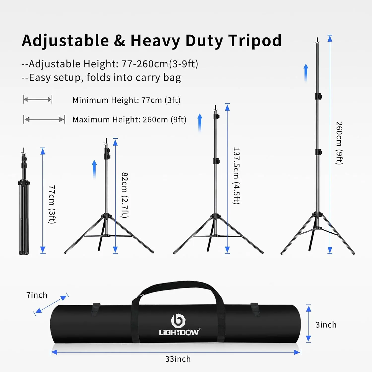 Lightdow 10x9ft Retractable Backdrop Stand Kit - Photo Studio Background Support with 2 Tripods, 6 Clips, 2 Crossbars, 4 Clamps, Water Bags, Carry Bag - Perfect for Photography, Events, Decor