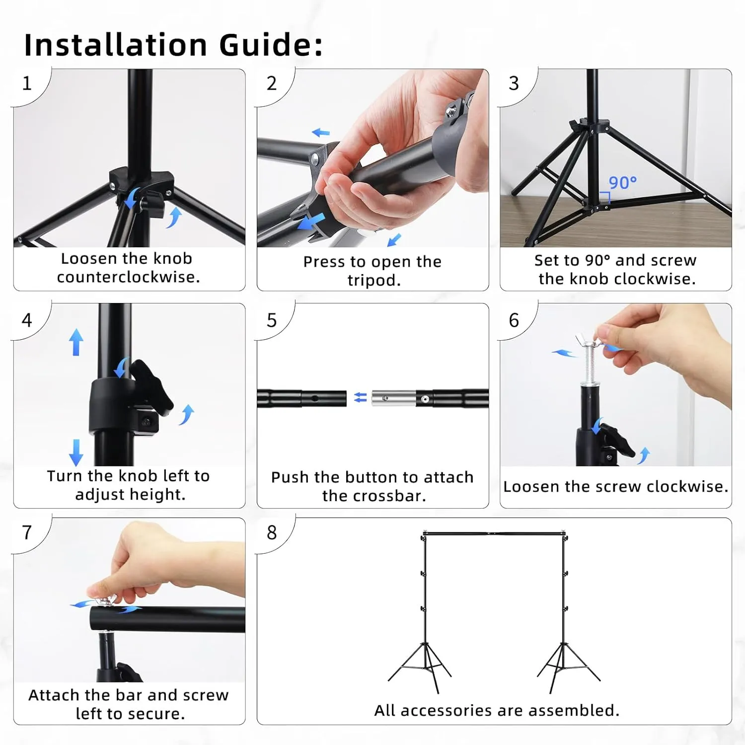 Lightdow 10x9ft Retractable Backdrop Stand Kit - Photo Studio Background Support with 2 Tripods, 6 Clips, 2 Crossbars, 4 Clamps, Water Bags, Carry Bag - Perfect for Photography, Events, Decor