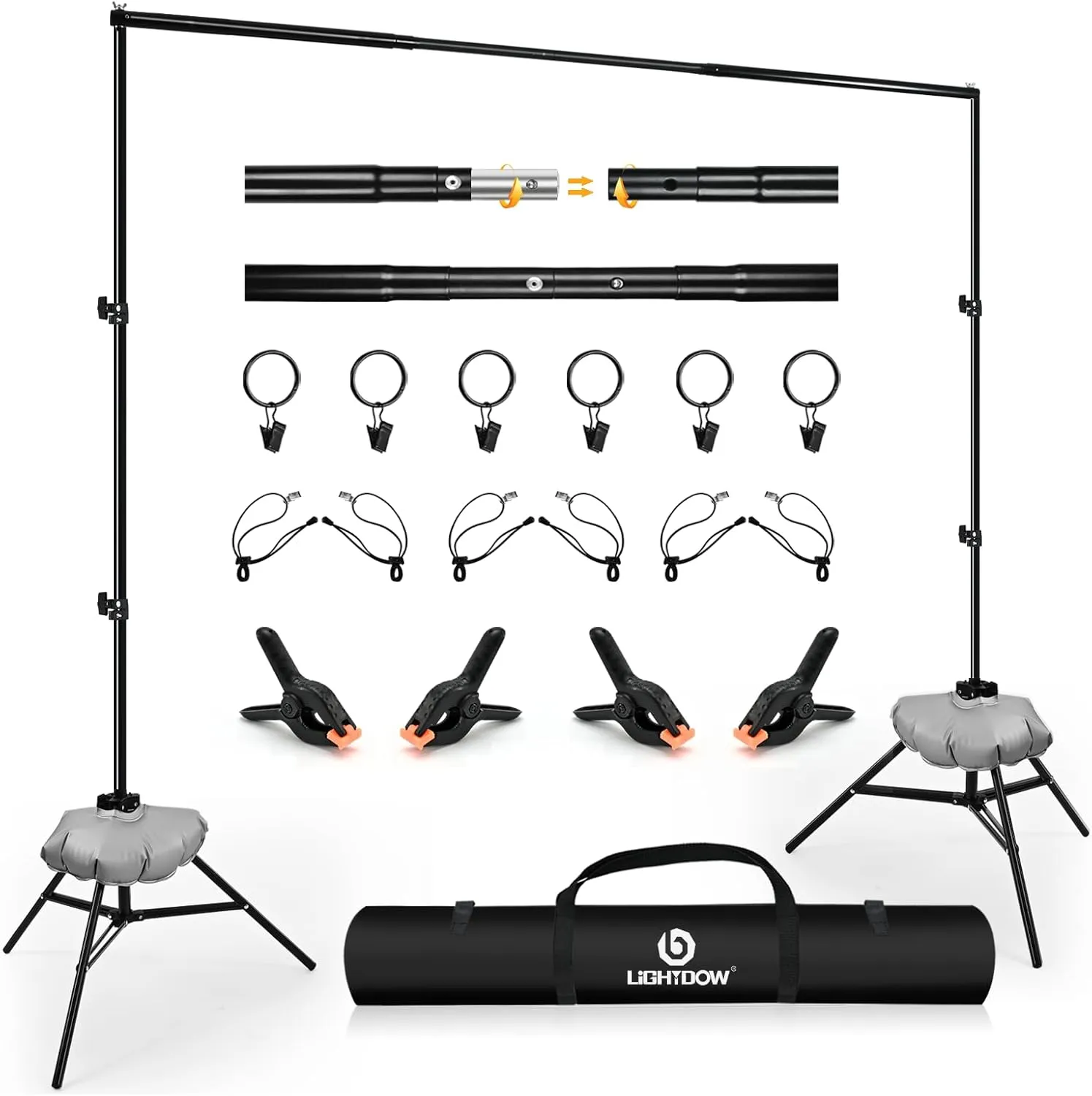 Lightdow 10x9ft Retractable Backdrop Stand Kit - Photo Studio Background Support with 2 Tripods, 6 Clips, 2 Crossbars, 4 Clamps, Water Bags, Carry Bag - Perfect for Photography, Events, Decor