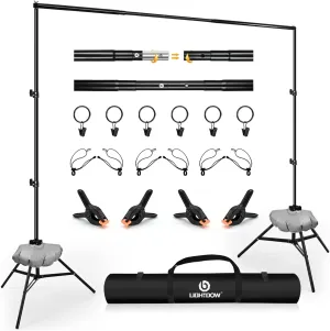 Lightdow 10x9ft Retractable Backdrop Stand Kit - Photo Studio Background Support with 2 Tripods, 6 Clips, 2 Crossbars, 4 Clamps, Water Bags, Carry Bag - Perfect for Photography, Events, Decor