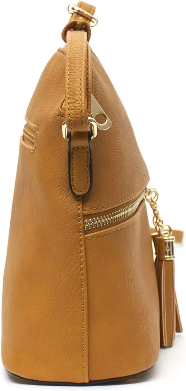 Lightweight Medium Dome Crossbody Bag with Tassel Zipper Pocket Adjustable Strap