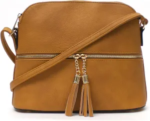 Lightweight Medium Dome Crossbody Bag with Tassel Zipper Pocket Adjustable Strap