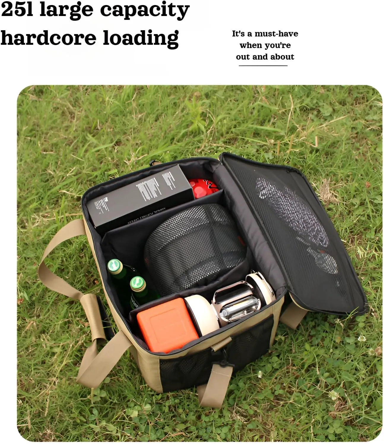 lilaBelle]【Heavy-Duty Camping Gear Organizer 40L Waterproof Storage Bag with Removable Dividers, Portable Cooking Utensil for Saudi Outdoor BBQ Fishing Trip