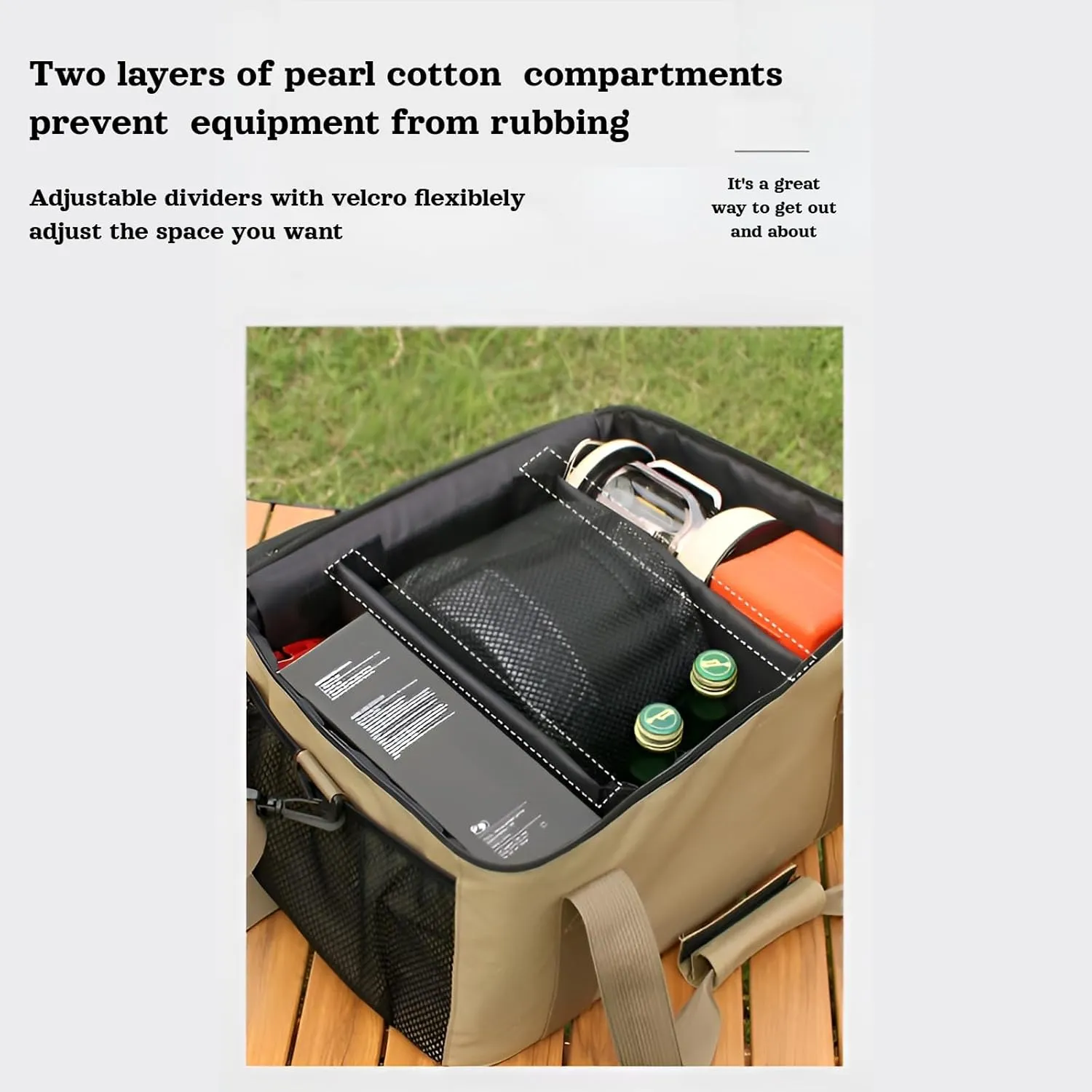 lilaBelle]【Heavy-Duty Camping Gear Organizer 40L Waterproof Storage Bag with Removable Dividers, Portable Cooking Utensil for Saudi Outdoor BBQ Fishing Trip