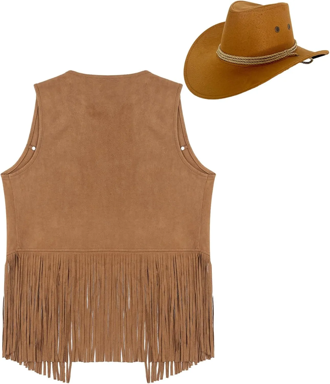 Linjinx Men's Fringe Cowboy Costume Sleeveless Suede Vest Waistcoat Cosplay Outfits with Hat