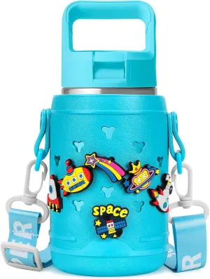 Linkidea EVA Water Bottle Carrier with Strap Compatible with YETI Rambler Jr. 12 oz, MIRA Kids 15oz, Gatorade Premium Kids Bottle 12oz, Waterbottle Sling Holder with Shoulder Strap, Blue