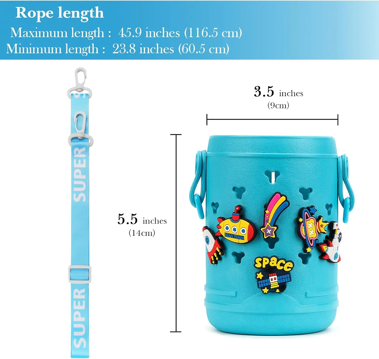 Linkidea EVA Water Bottle Carrier with Strap Compatible with YETI Rambler Jr. 12 oz, MIRA Kids 15oz, Gatorade Premium Kids Bottle 12oz, Waterbottle Sling Holder with Shoulder Strap, Blue
