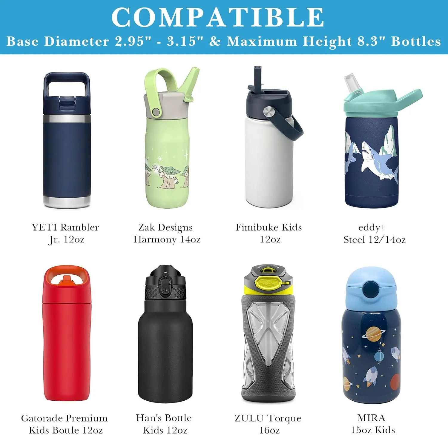 Linkidea EVA Water Bottle Carrier with Strap Compatible with YETI Rambler Jr. 12 oz, MIRA Kids 15oz, Gatorade Premium Kids Bottle 12oz, Waterbottle Sling Holder with Shoulder Strap, Blue