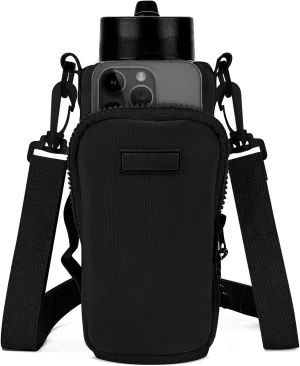 Linkidea Water Bottle Carrier with Strap Compatible with YETI Rambler Bottle 18oz/26oz, Owala FreeSip 24oz/32oz, Hydroflask, Waterbottle Sling Bag Holder, Shoulder Strap with Phone Pocket