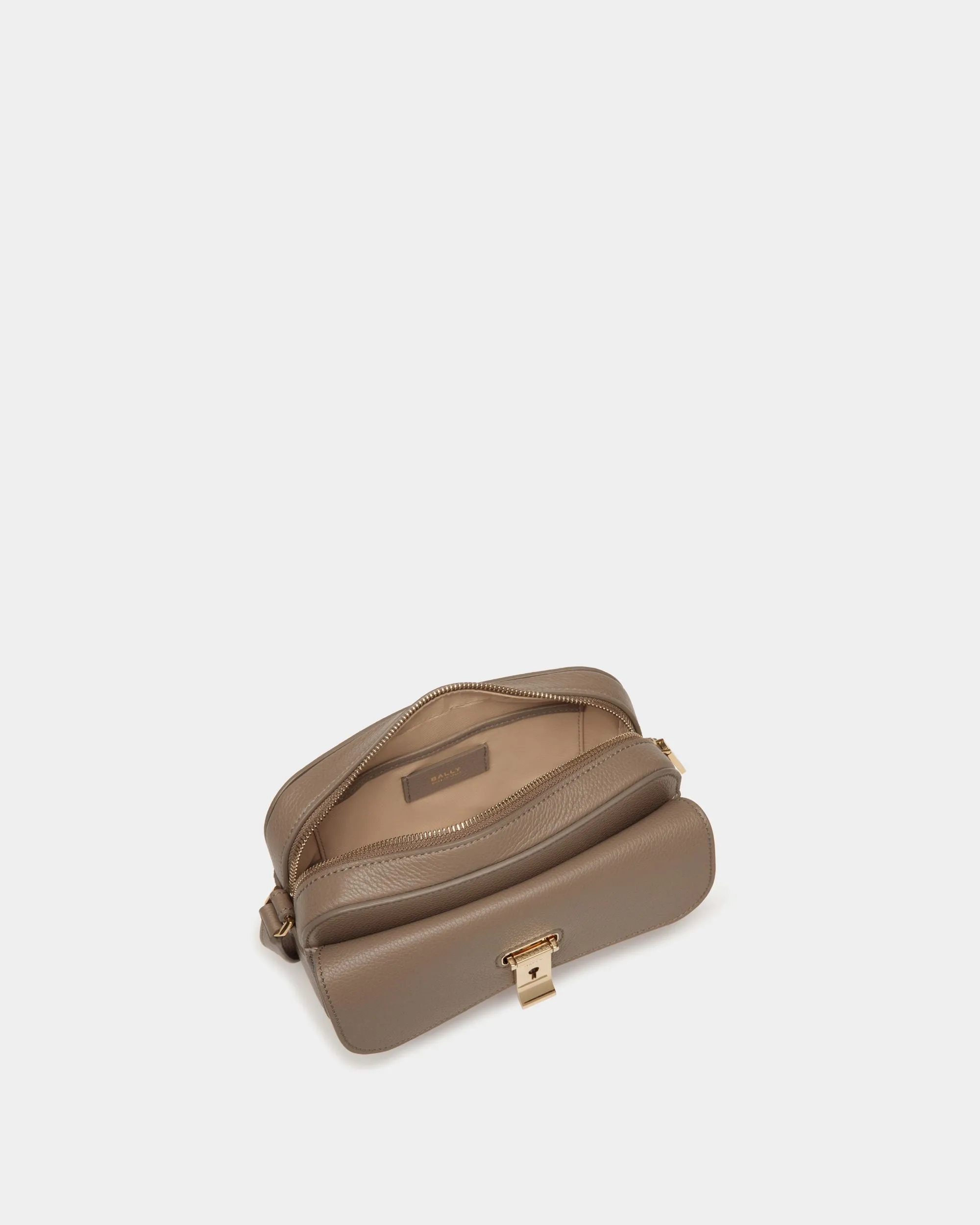 Lock Me Small Crossbody Bag in Taupe Grained Leather