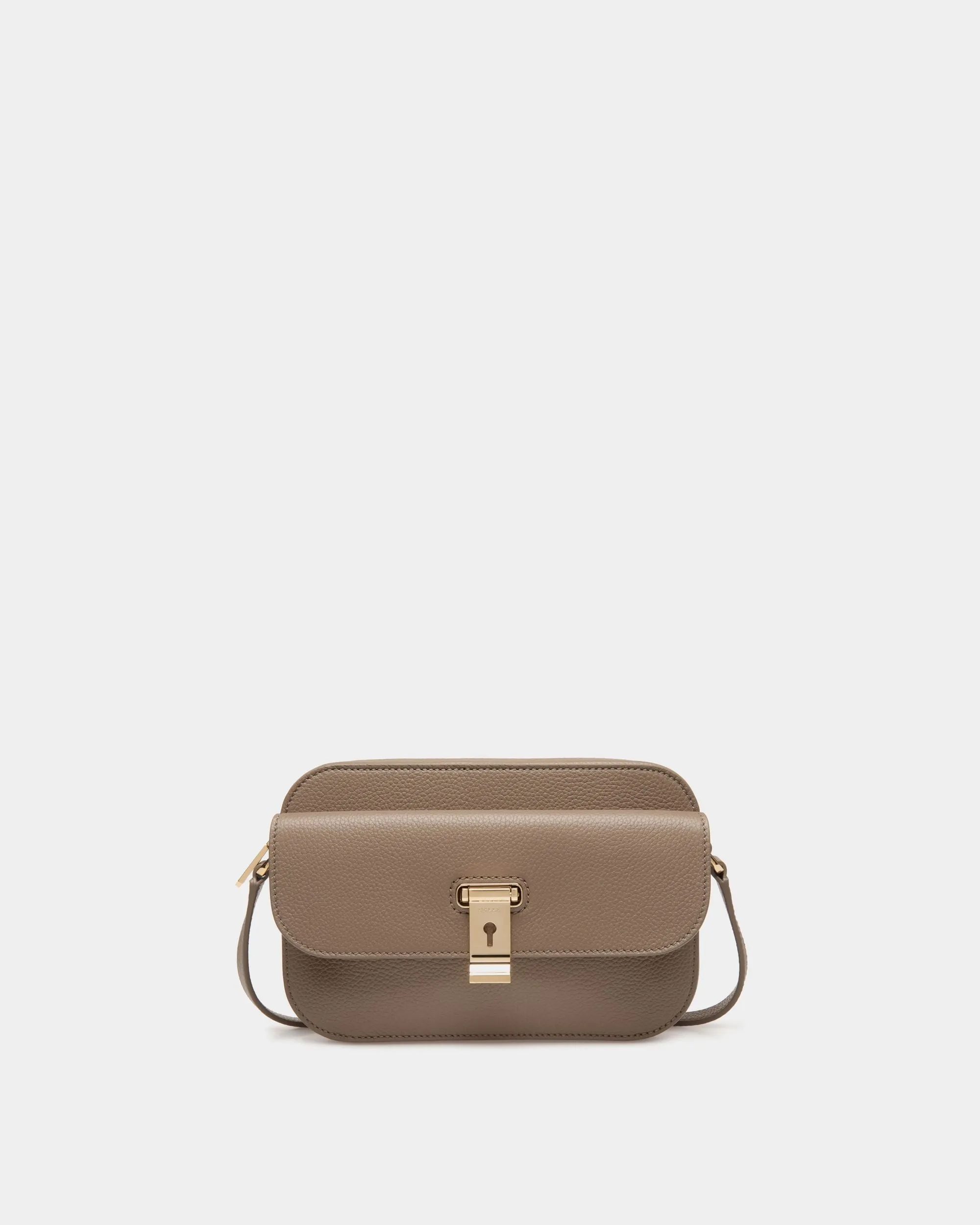 Lock Me Small Crossbody Bag in Taupe Grained Leather