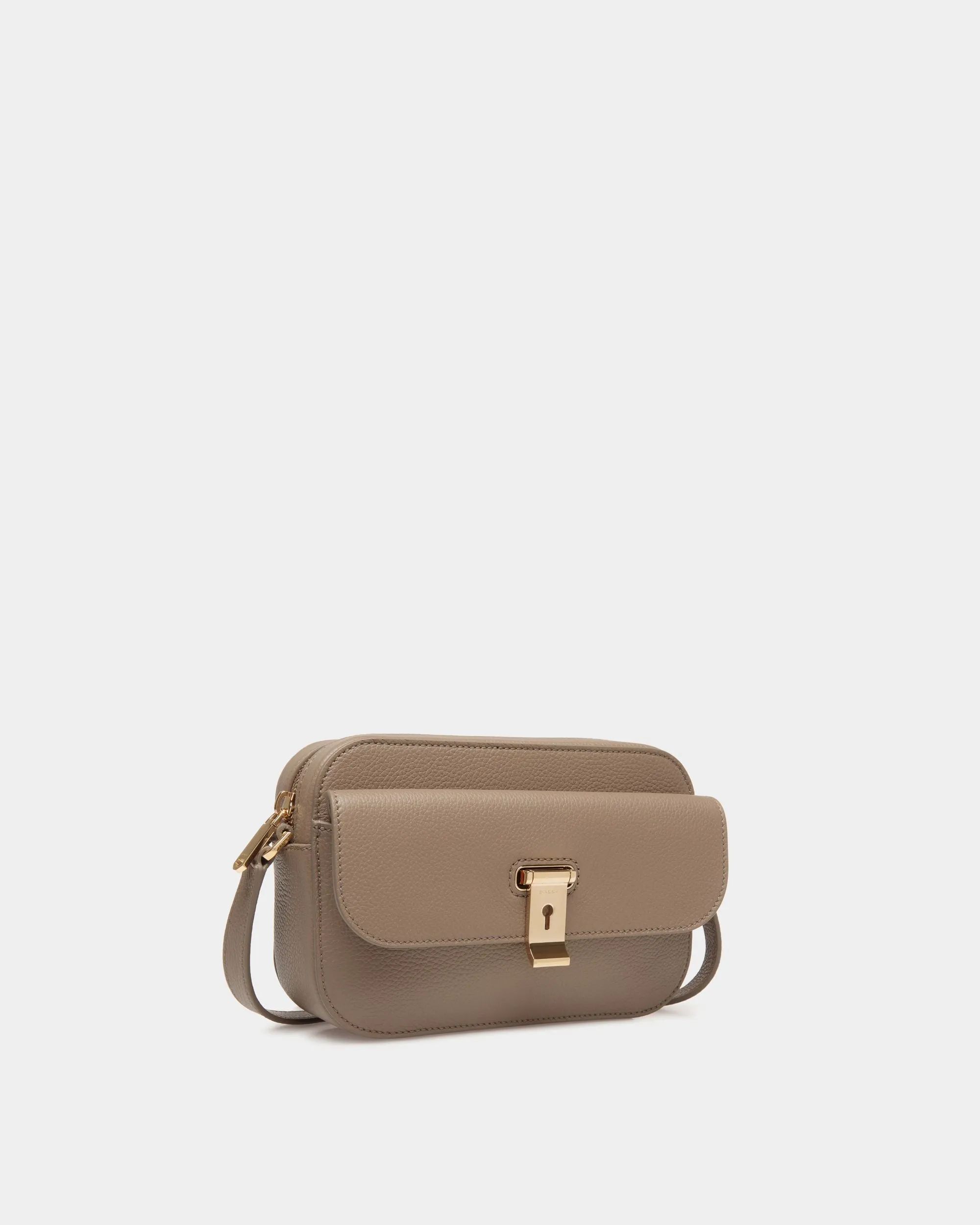 Lock Me Small Crossbody Bag in Taupe Grained Leather