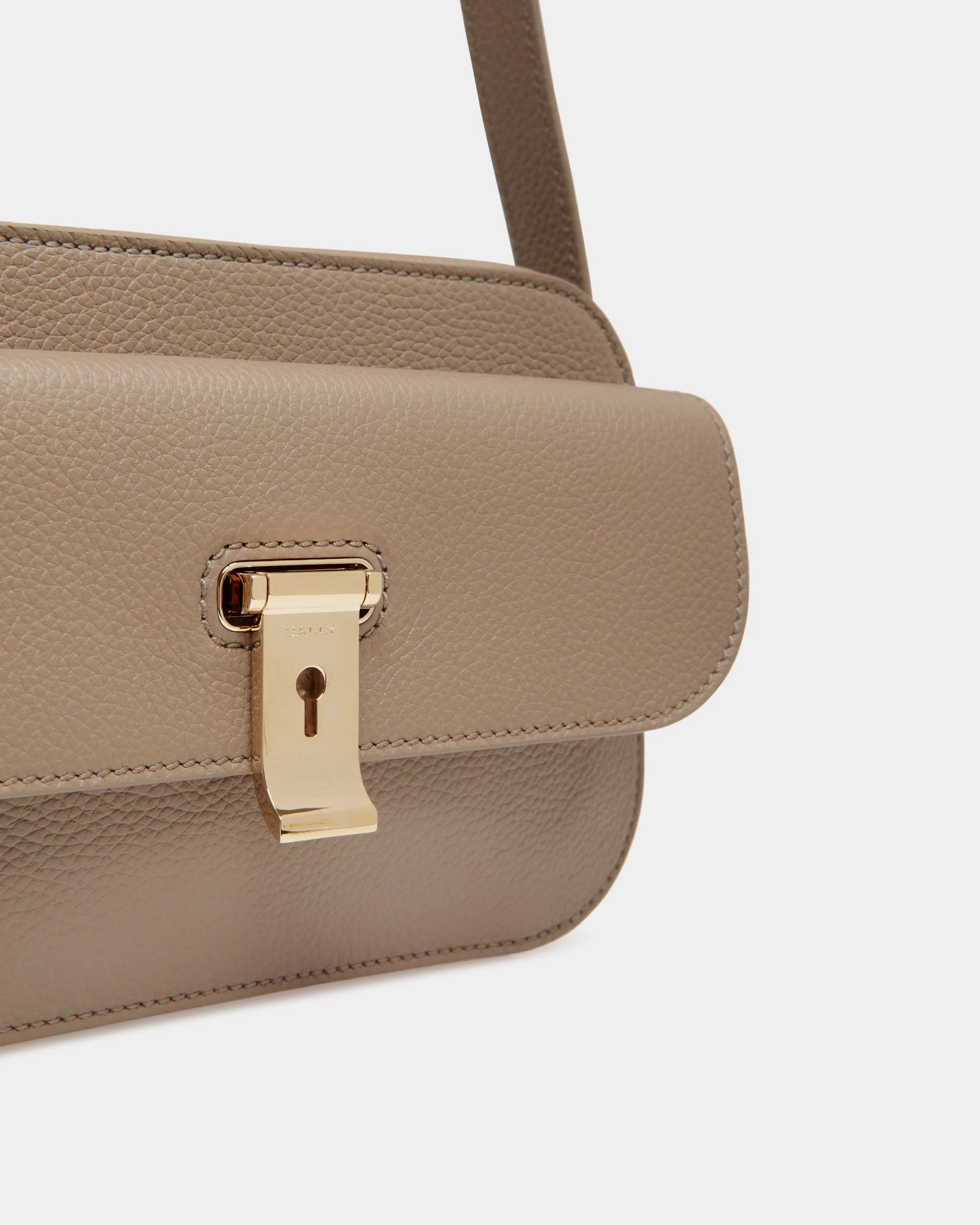 Lock Me Small Crossbody Bag in Taupe Grained Leather