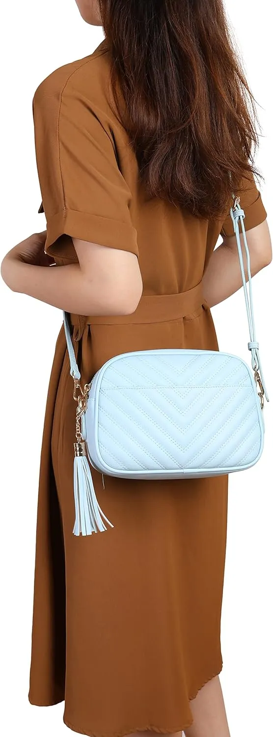 lola mae Quilted Crossbody Bag, Medium Lightweight Shoulder Purse Top Zipper Tassel Accent
