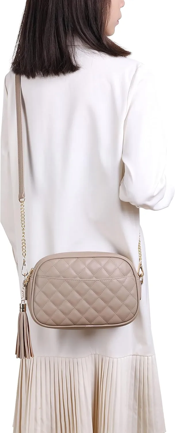 lola mae Quilted Crossbody Bag, Medium Lightweight Shoulder Purse Top Zipper Tassel Accent