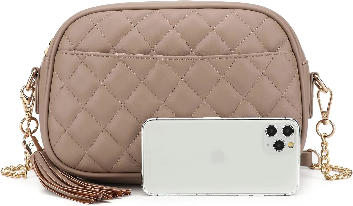 lola mae Quilted Crossbody Bag, Medium Lightweight Shoulder Purse Top Zipper Tassel Accent