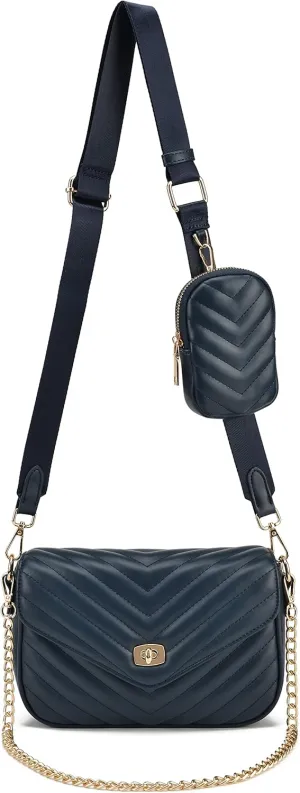lola mae Quilted Crossbody Bags for Women Shoulder Handbag with Coin Purse Chain Strap Trendy Purse (Navy-LM739)