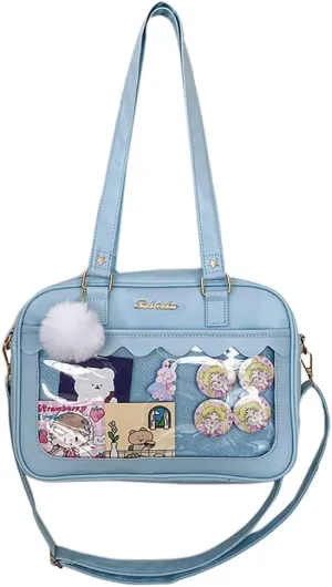 Lolita ITA Bag with Insert Pin Display,Anime Cosplay Shoulder Bag,Women Crossbody Bag,PU Leather Kawaii Purse