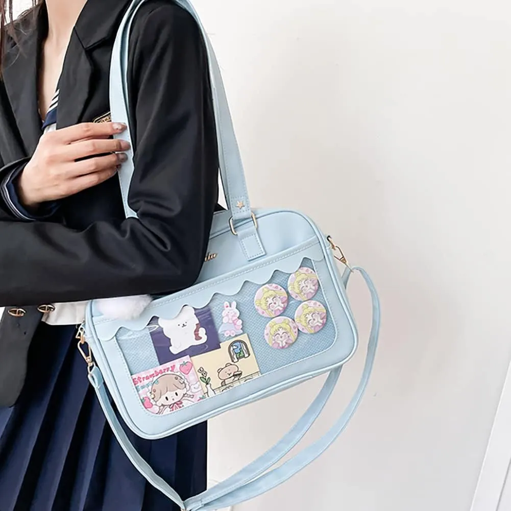 Lolita ITA Bag with Insert Pin Display,Anime Cosplay Shoulder Bag,Women Crossbody Bag,PU Leather Kawaii Purse