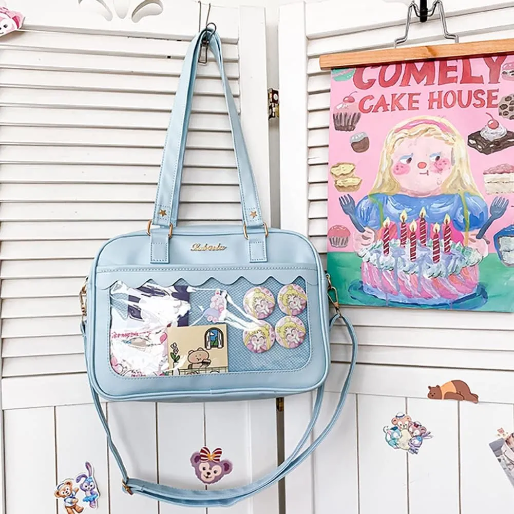 Lolita ITA Bag with Insert Pin Display,Anime Cosplay Shoulder Bag,Women Crossbody Bag,PU Leather Kawaii Purse