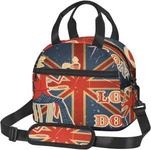 London,Insulated Reusable Lunch Bag with Adjustable Shoulder Strap for Adults,I Love London Quote,Leakproof Office Picnic Hiking Beach Tote Bag,Multicolor,9x5x7.8in