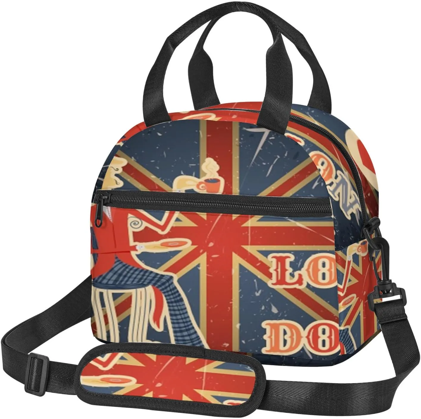 London,Insulated Reusable Lunch Bag with Adjustable Shoulder Strap for Adults,I Love London Quote,Leakproof Office Picnic Hiking Beach Tote Bag,Multicolor,9x5x7.8in