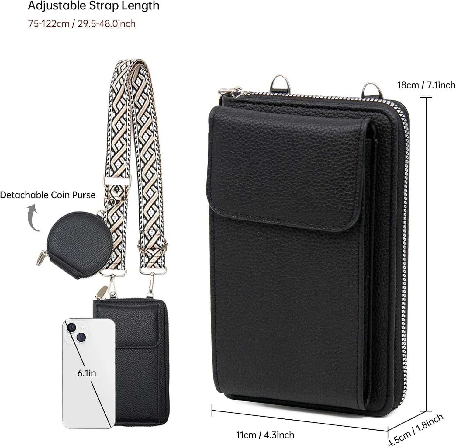 Long Keeper Crossbody Cellphone Wallet Women Small Vegan Leather Phone Purse with Coin Pouch Card Holder Handbag for Travel