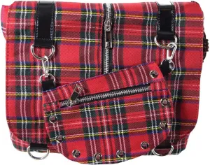 Lost Queen Punk Rock Studded Red Tartan Plaid Crossbody Purse