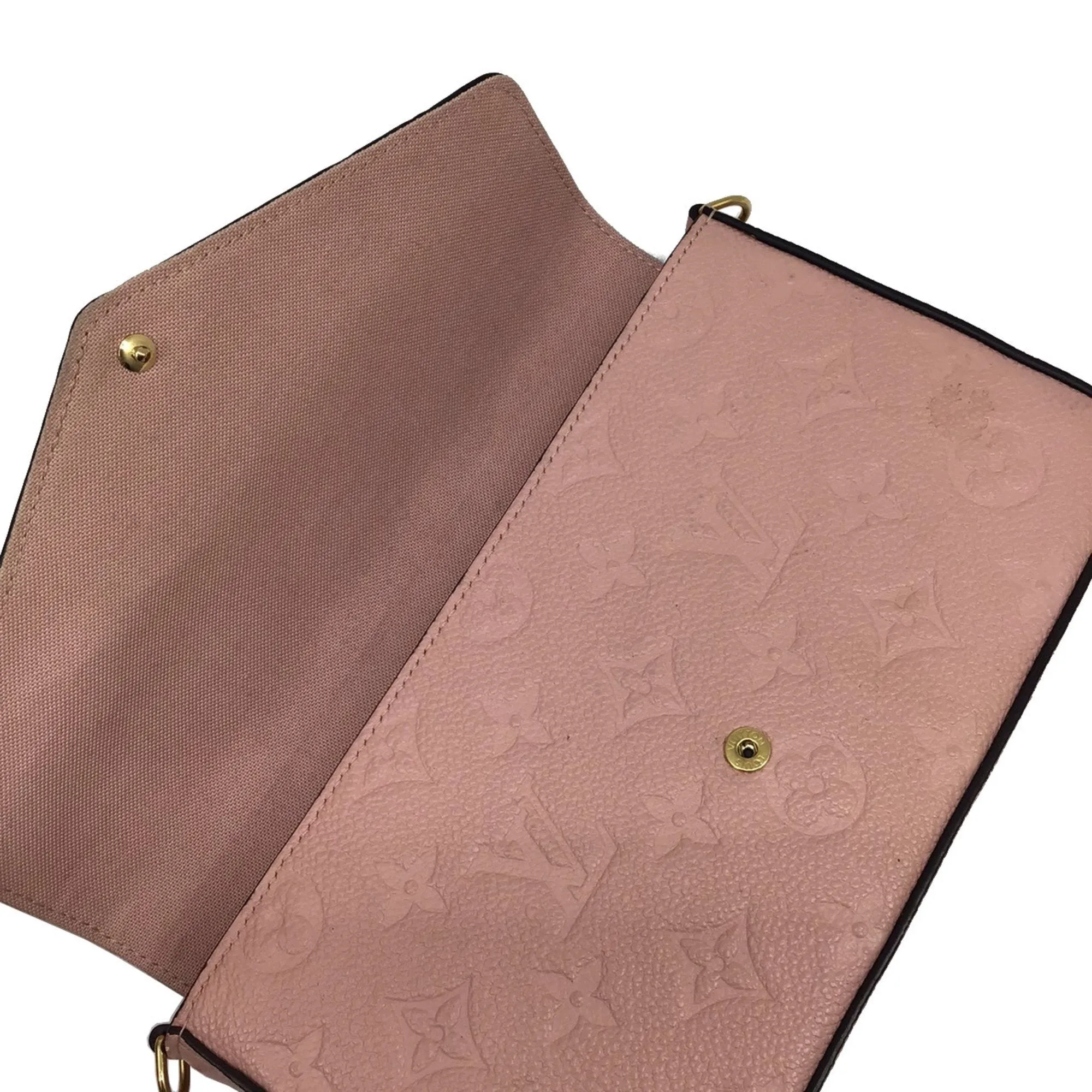 LOUIS VUITTON Monogram Implant Pochette Felicie M67856 Chain Wallet Bag Pink G Hardware Gold Rose Ballerine Women's