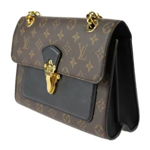 LOUIS VUITTON Victoire Shoulder Bag M41730 Monogram Canvas Calfskin Brown Black Gold Hardware Chain