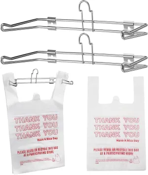 Lounsweer 2 Pcs Plastic Grocery Bag Holder with 50 Pcs Shopping Bags, T-Shirt Rack Chrome Hanging Holder for Grocery Store Supermarket Restaurant Business